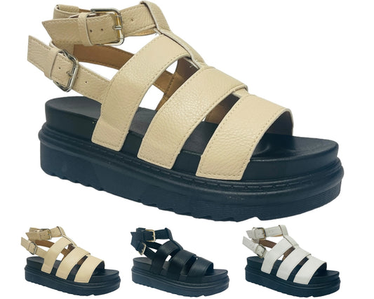 Women's Faux Leather Chunky Sole Double Buckle Gladiator Sandals