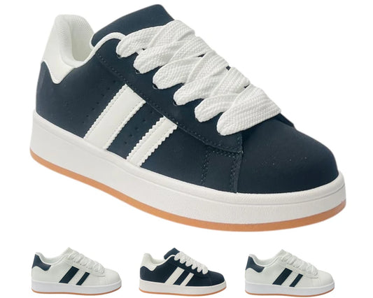 Faux Leather Lace-Up Sports Trainers