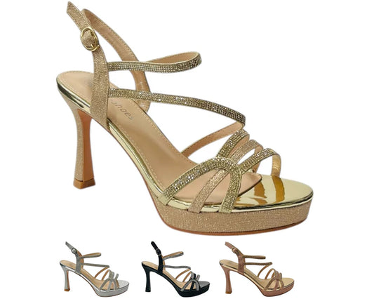 Diamante High Heel Glitter Ankle Strap Shoes