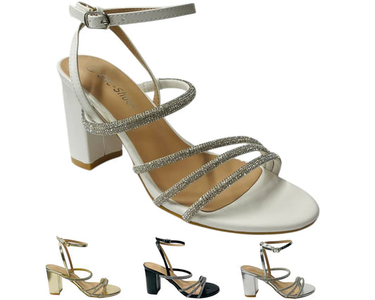 Diamante Strappy Block Heels