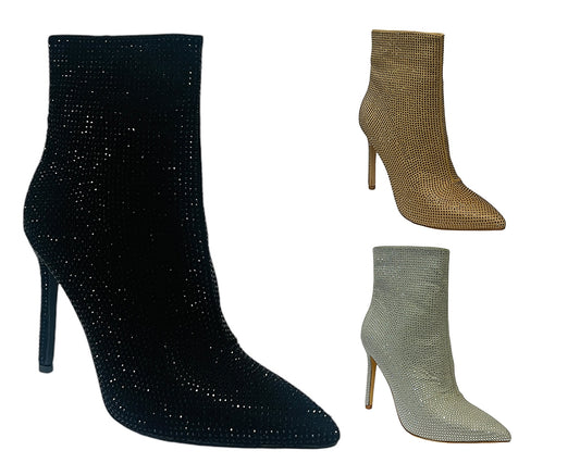 Rhinestone Zip Ankle Boots
