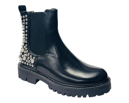 Faux Leather Studded Chunky Sole Ankle Boots