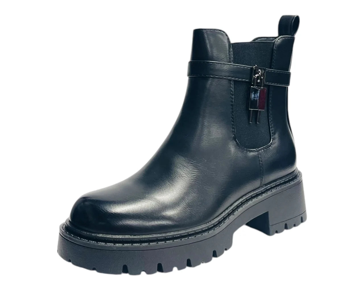 Women's Chunky Sole Padlock Chelsea Ankle Boots with black buckle