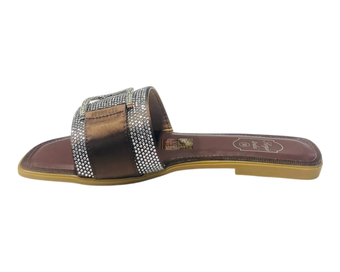 Women's Diamante Cushioned Insole Open Toe Flat Slider
