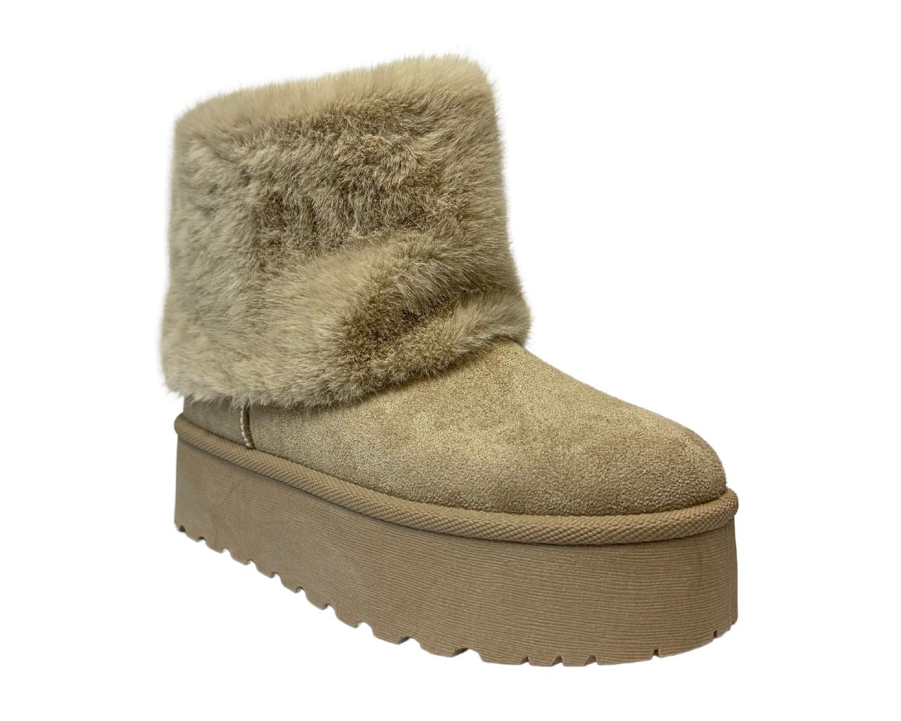 Fold Over Faux Fur Lining Platform Ankle Boots