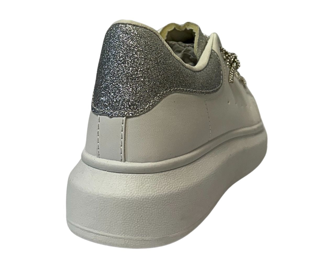 Women's Faux Leather Rhinestone Lace Up Trainers