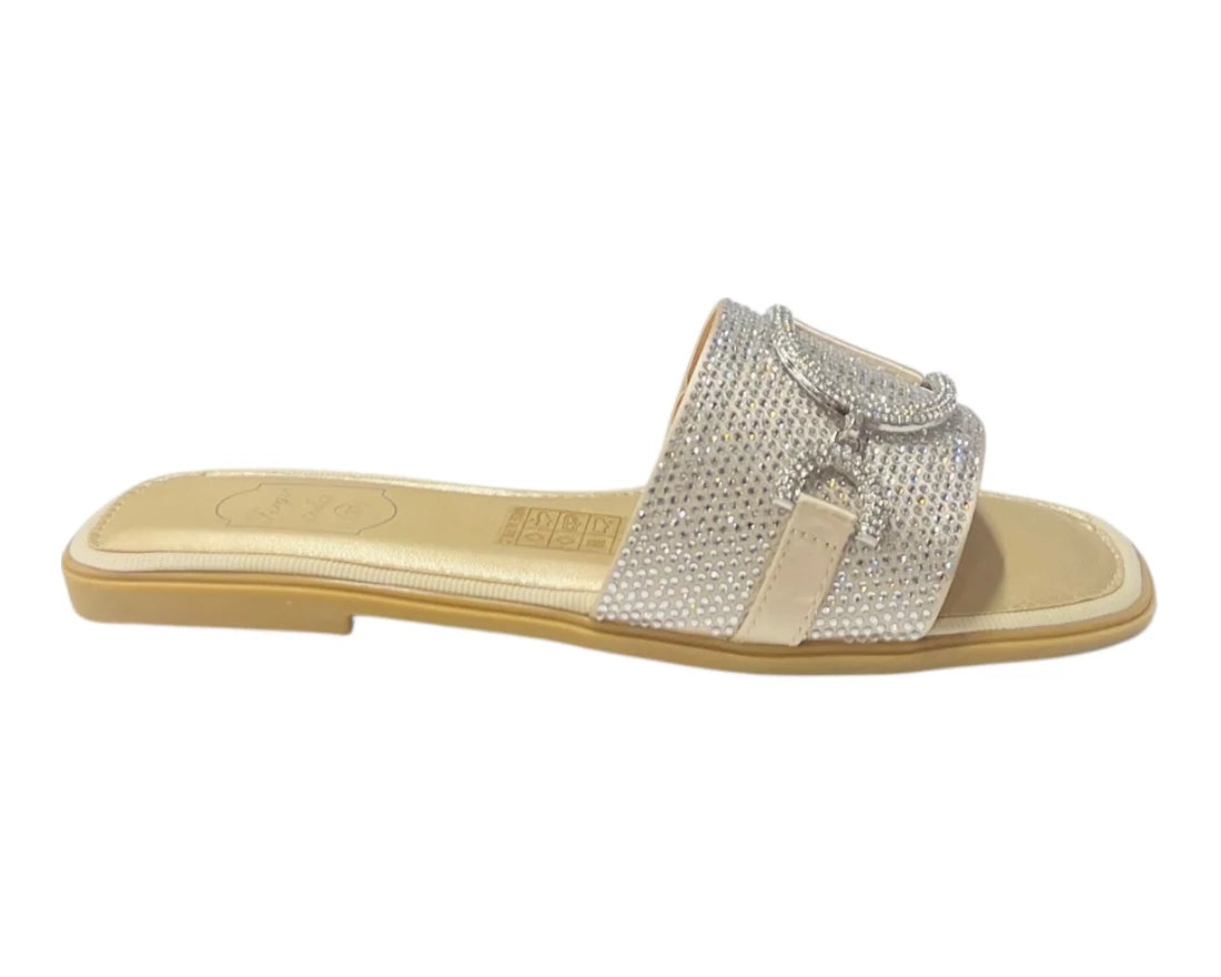 Women's Diamante Cushioned Insole Open Toe Flat Slider