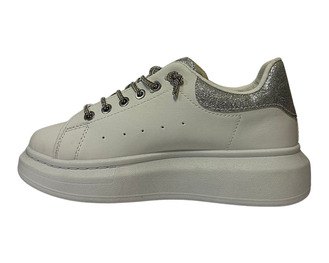 Women's Faux Leather Rhinestone Lace Up Trainers