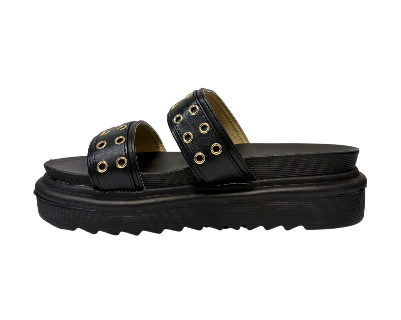 Women's Faux Leather Flat Studded Sliders