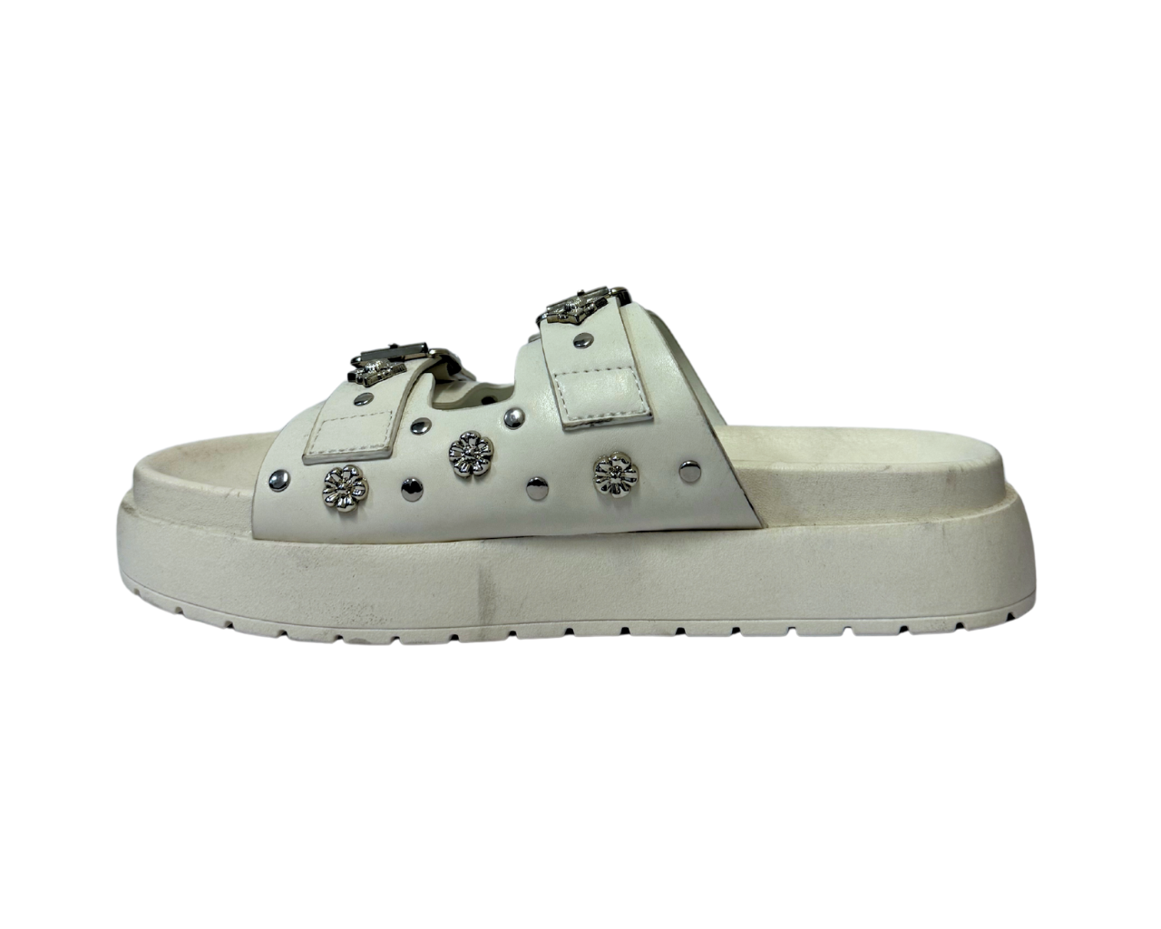 Women's Faux Leather Flat Studded Sliders