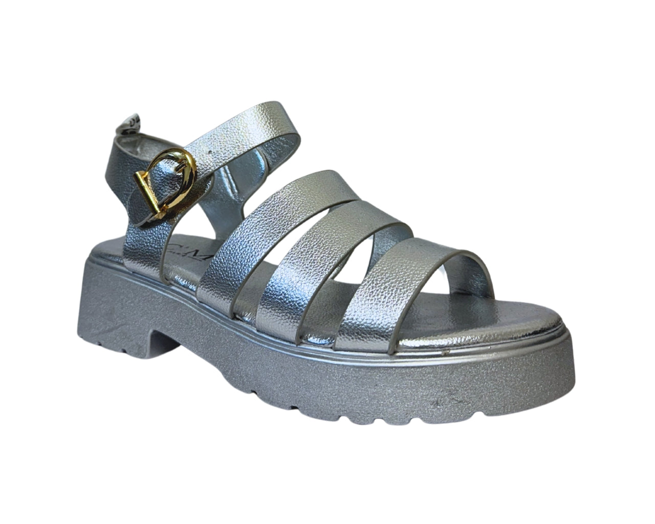 Women's Faux Leather Chunky Sole Golden Buckle Sandals