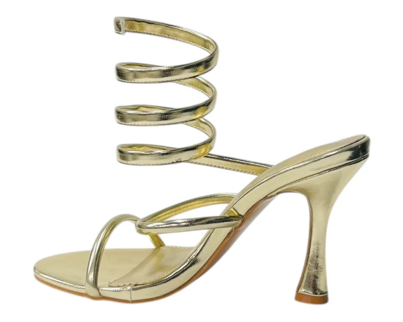 Women's Snake Anklet Round Toe High Heel Sandals