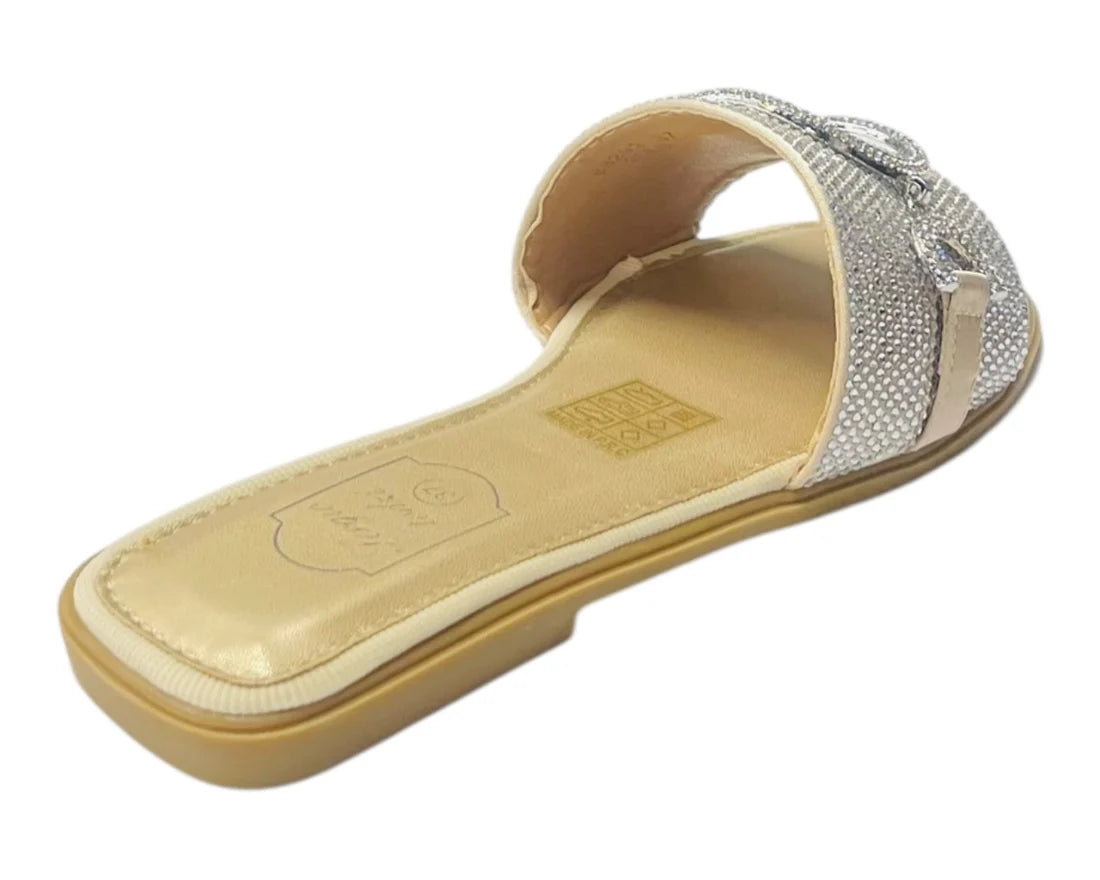 Women's Diamante Cushioned Insole Open Toe Flat Slider