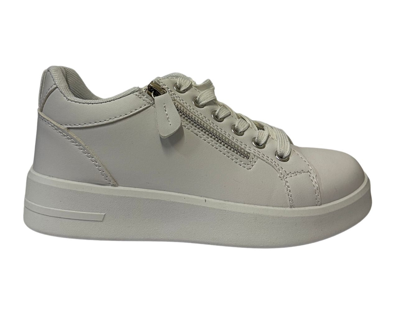 Women's Faux Leather Flat Sole Zip And Lace Up Trainers