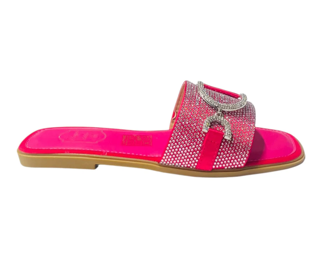 Women's Diamante Cushioned Insole Open Toe Flat Slider