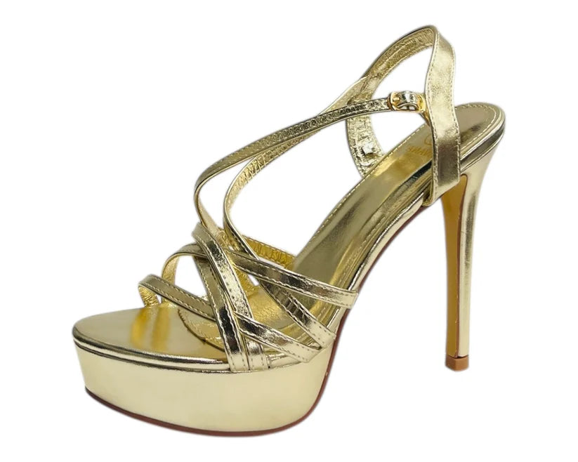 Cross-strap ankle stiletto platform heels