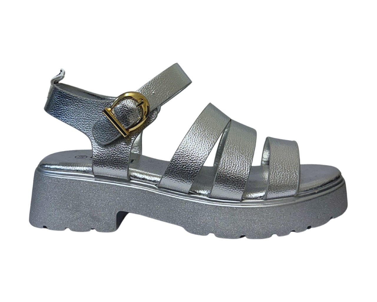 Women's Faux Leather Chunky Sole Golden Buckle Sandals
