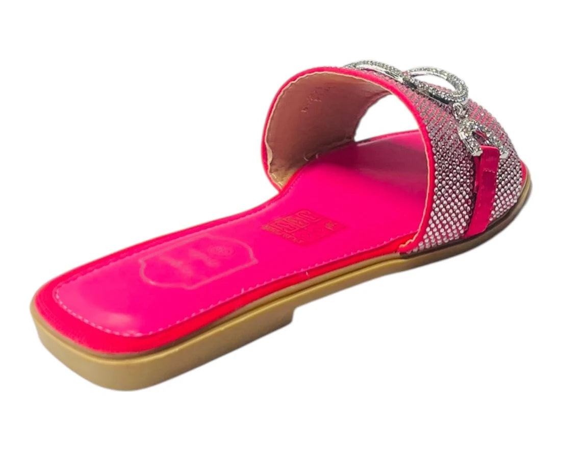 Women's Diamante Cushioned Insole Open Toe Flat Slider