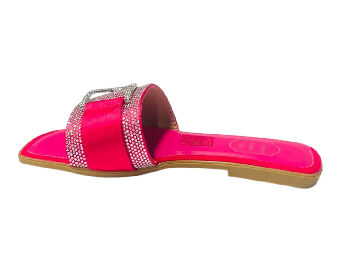Women's Diamante Cushioned Insole Open Toe Flat Slider