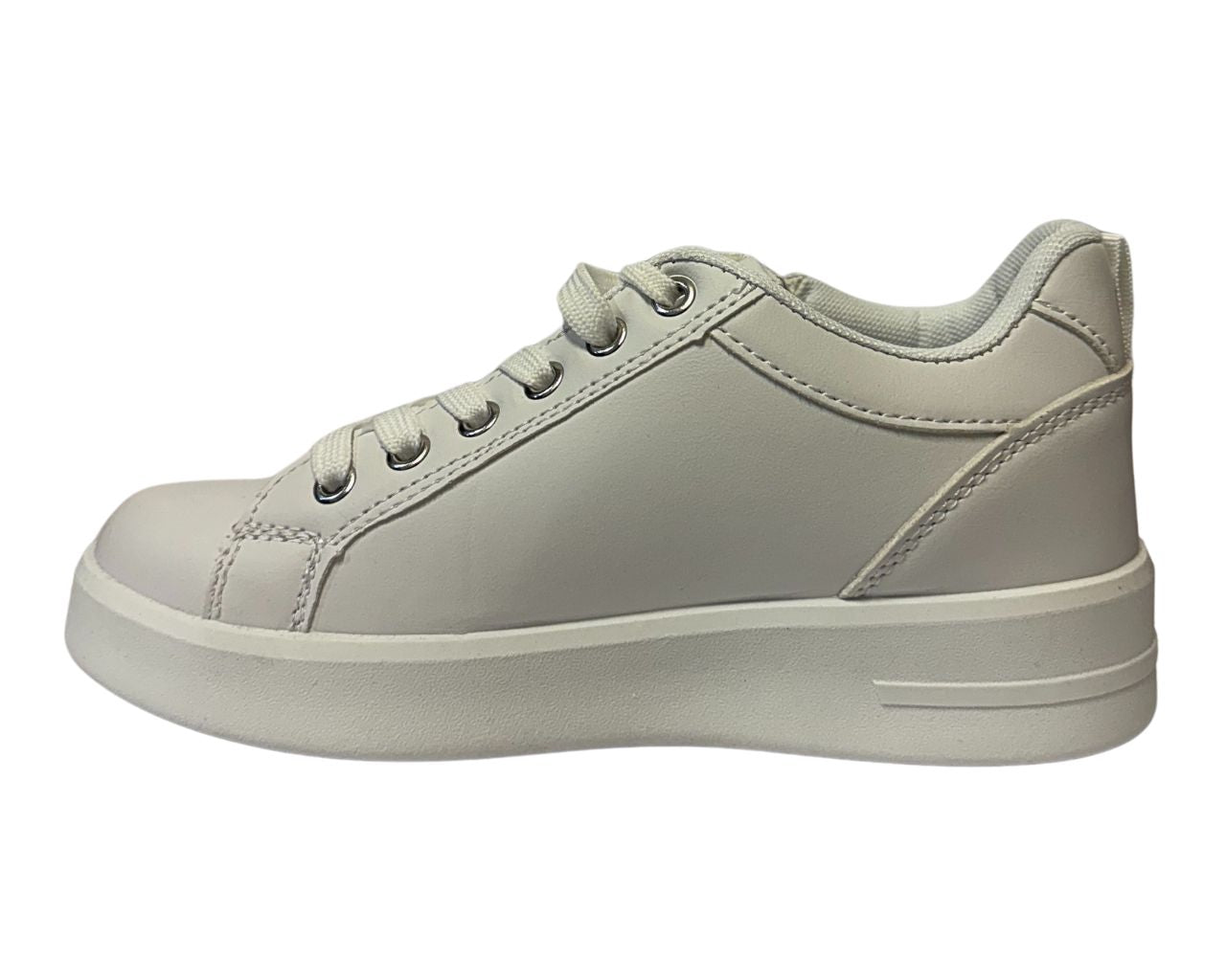 Women's Faux Leather Flat Sole Zip And Lace Up Trainers