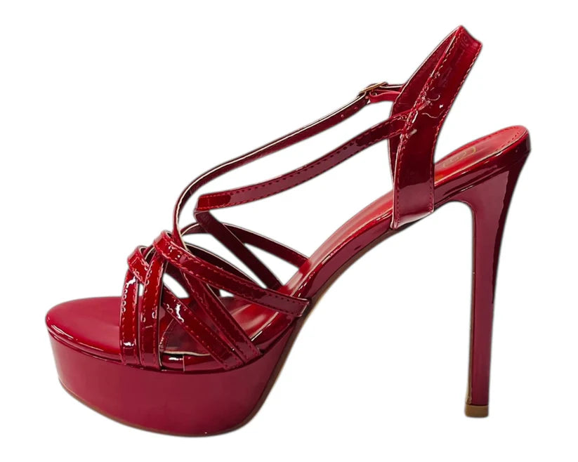 Cross-strap ankle stiletto platform heels