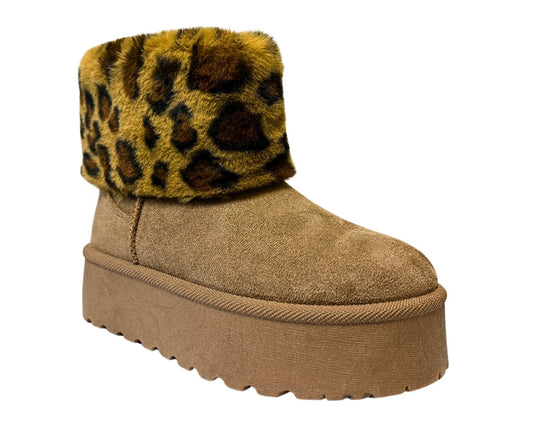 Women's Fold Over Faux Fur Lining Platform Ankle Boots