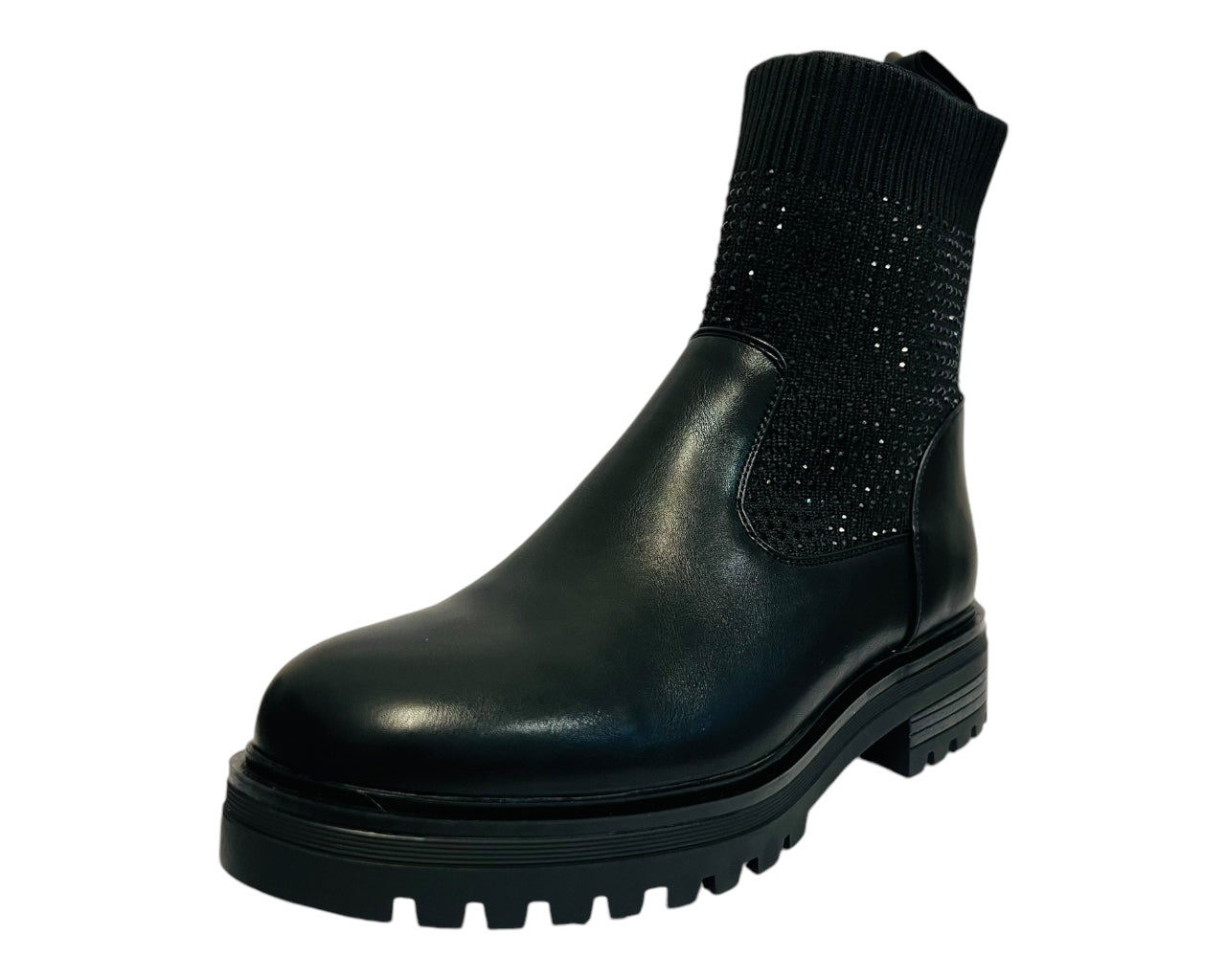 Women's Rhinestone Faux Leather Stretch Ankle Boots