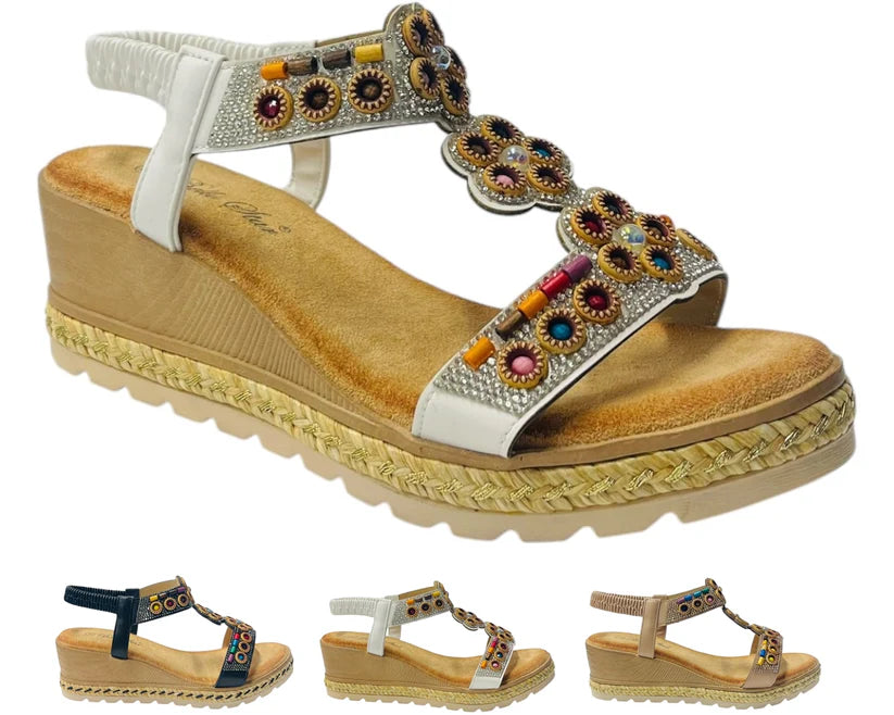 Women's Lightweight Diamante Slip On Wedge Sandals