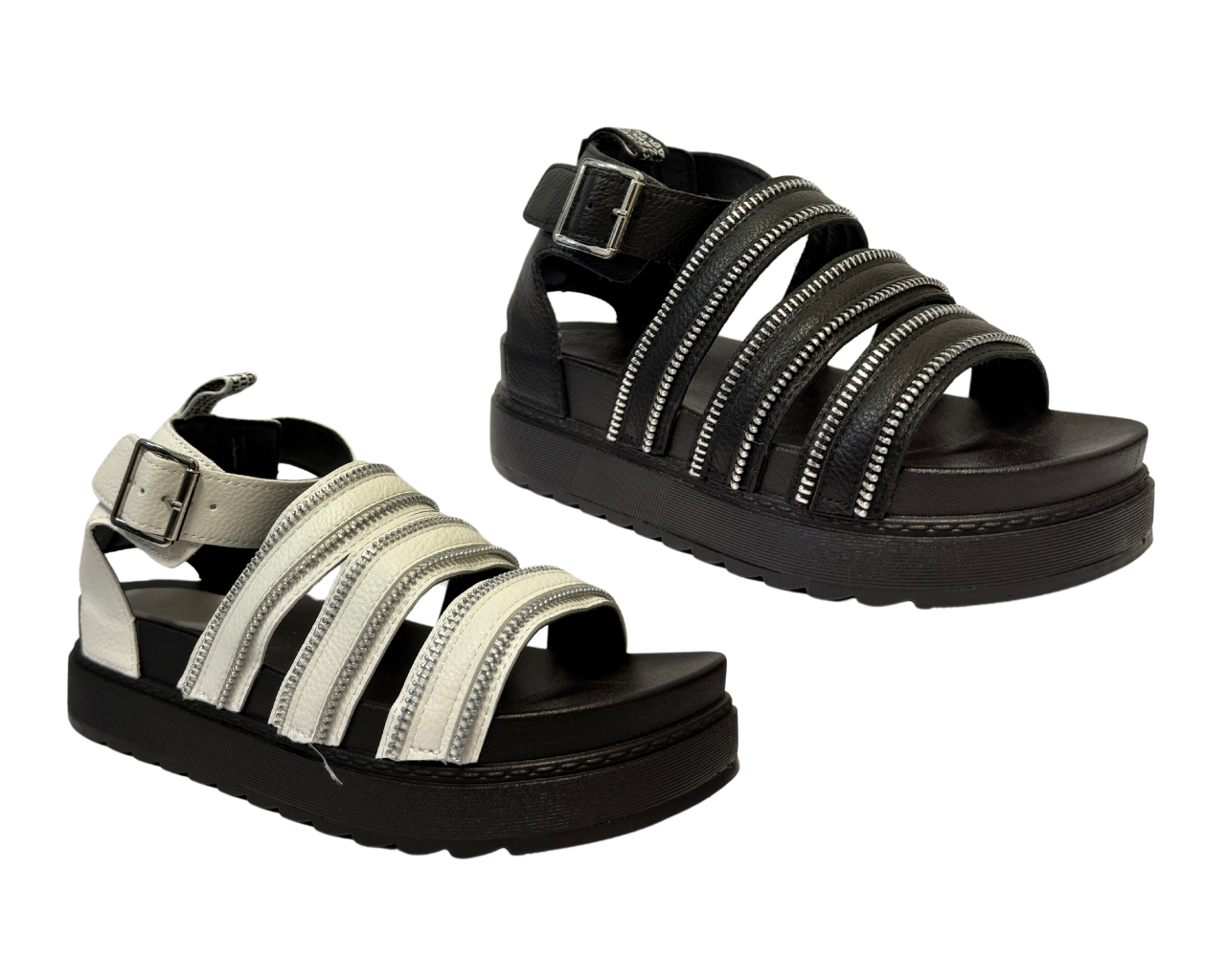 Women's Faux Leather Chunky Sole Double Buckle Gladiator Sandals