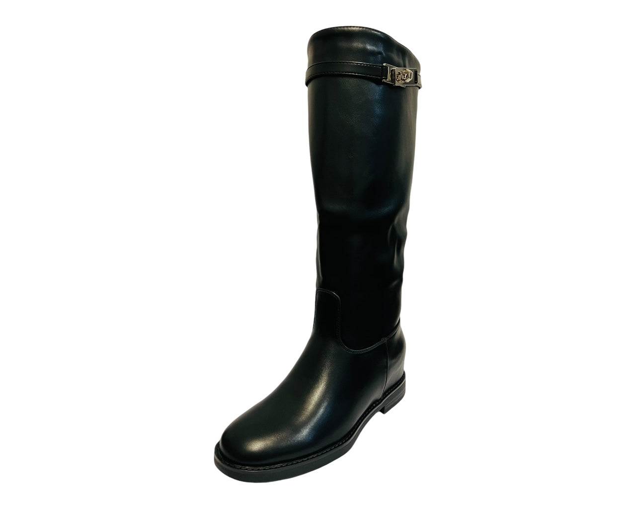 Women's 1610 Faux Leather Knee High Zip Boots Black