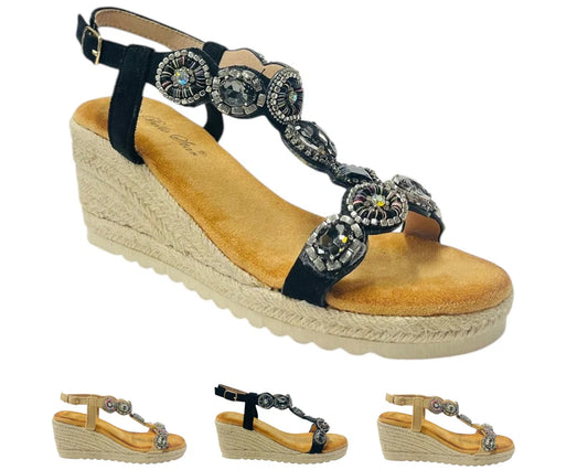 Women's Lightweight Diamante Espadrilles Wedge Sandals