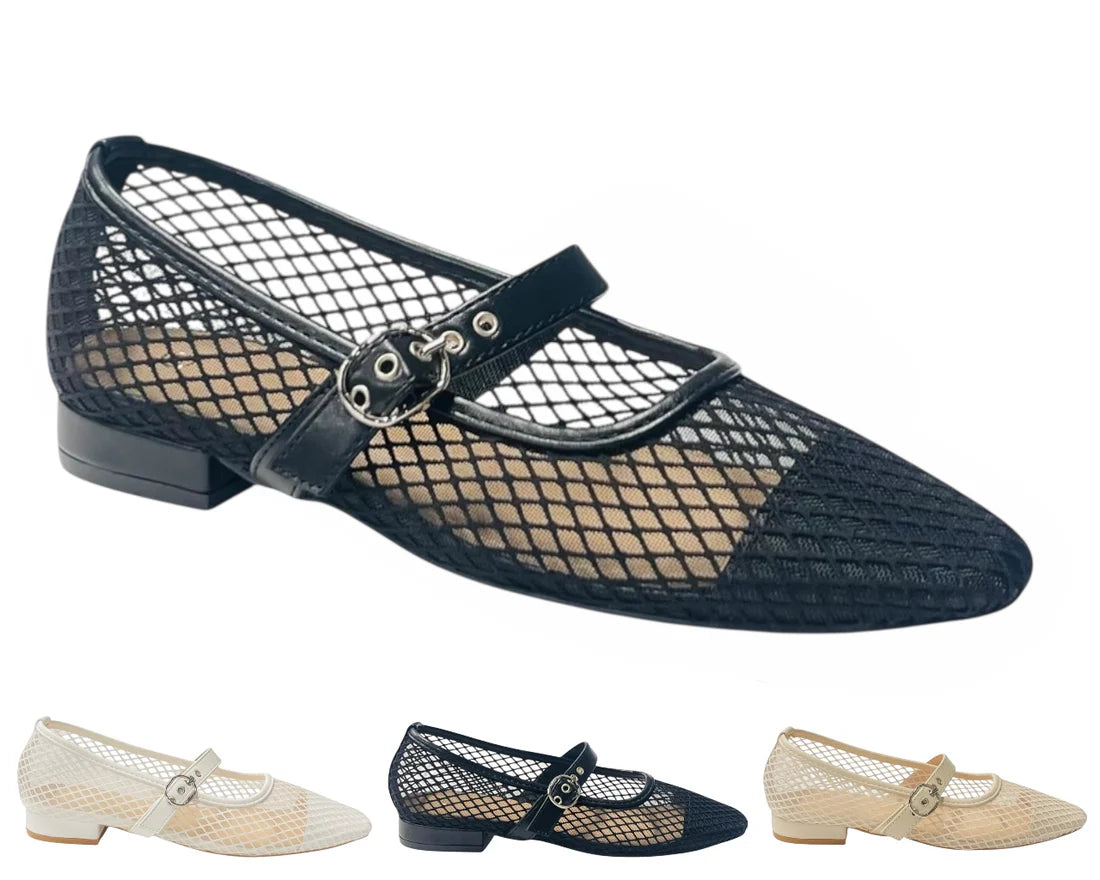 Women's Woven Mesh Mary Jane Flat Shoes