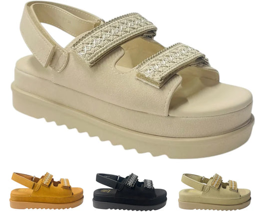 Women's Faux Leather Double Strap Chunky Sole Sandals