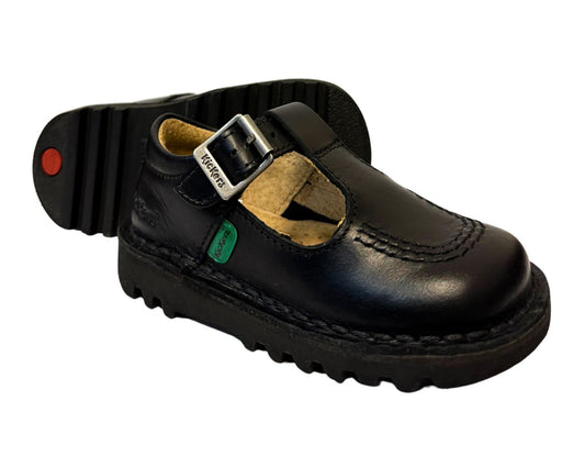 Infants Youths Kickers KICK T CORE Leather T Bar Shoes Black