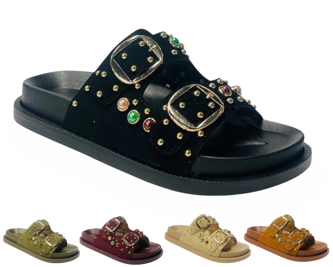 Women's Wide Strap Padded Mules Sandals