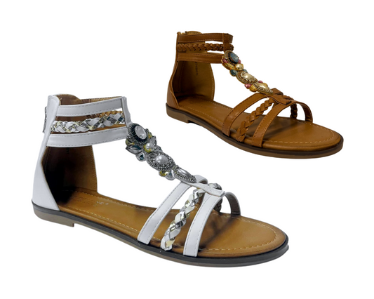 Women's Ankle Strap Flat Zip Gladiator Sandals