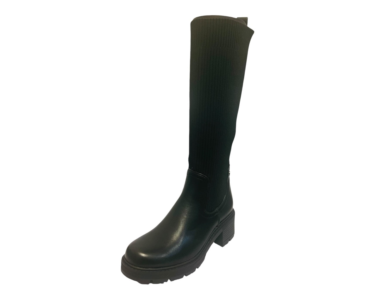 Women's Faux Leather Knee High Stretch Boots Black