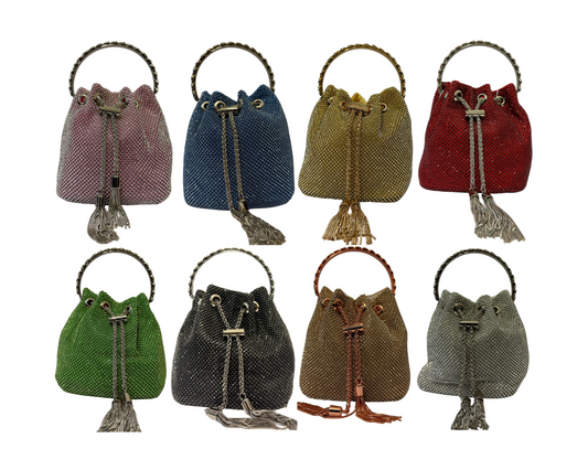 Women Sparkling Rhinestone Bucket Bag with Chain and Handle