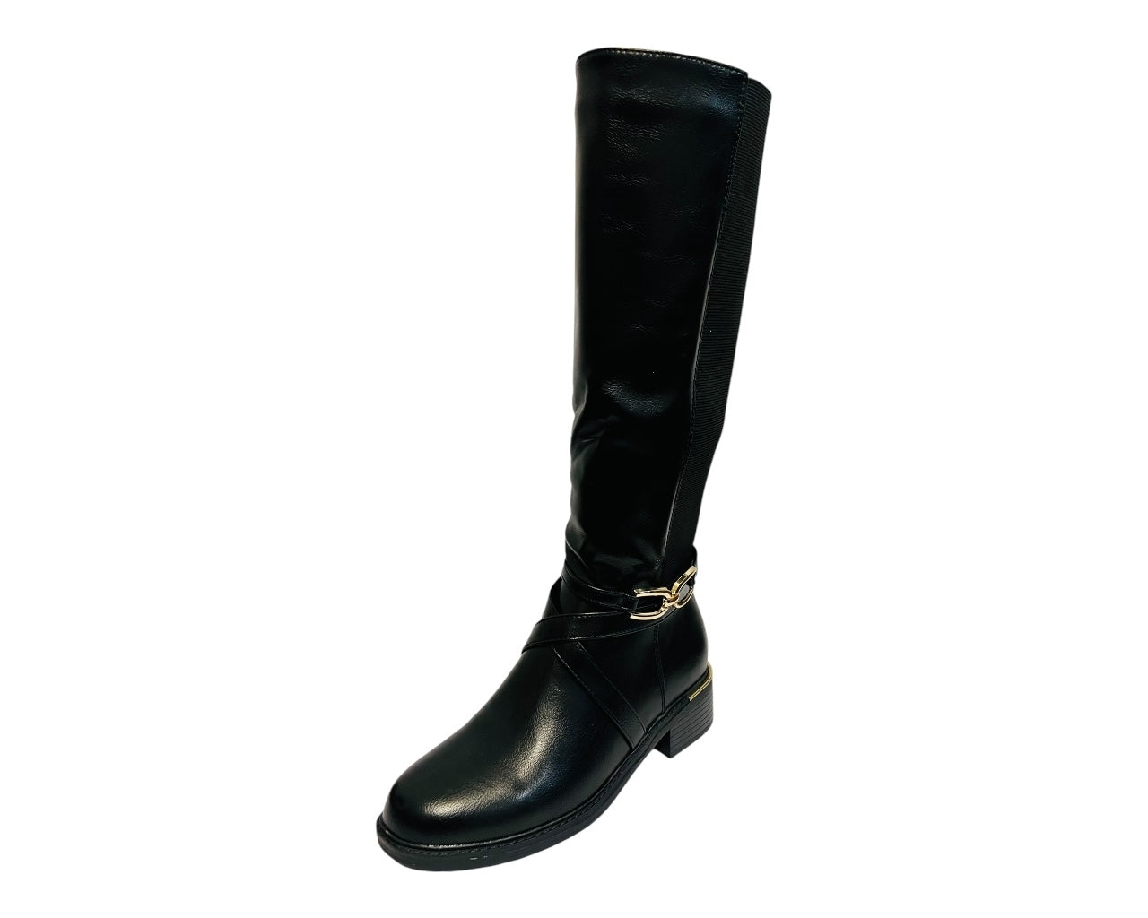 Women's CHC320 Faux Leather Knee High Stretch Zip Boots Black