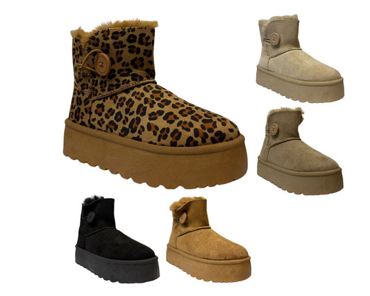 Women's Faux Fur Lining Platform Mini Ankle Boots