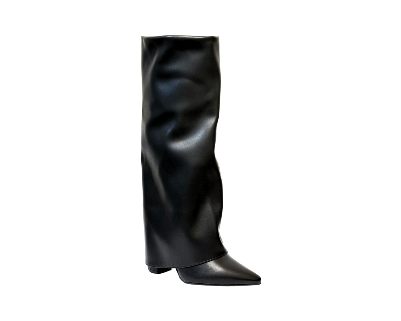 Women's Faux Leather 9616-1 Fold Over Knee High Block Heel Boots