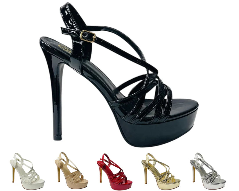 Cross-strap ankle stiletto platform heels