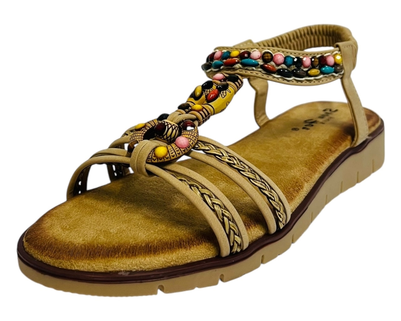 Women's Ankle Strap Flat Beaded Strappy Sandal