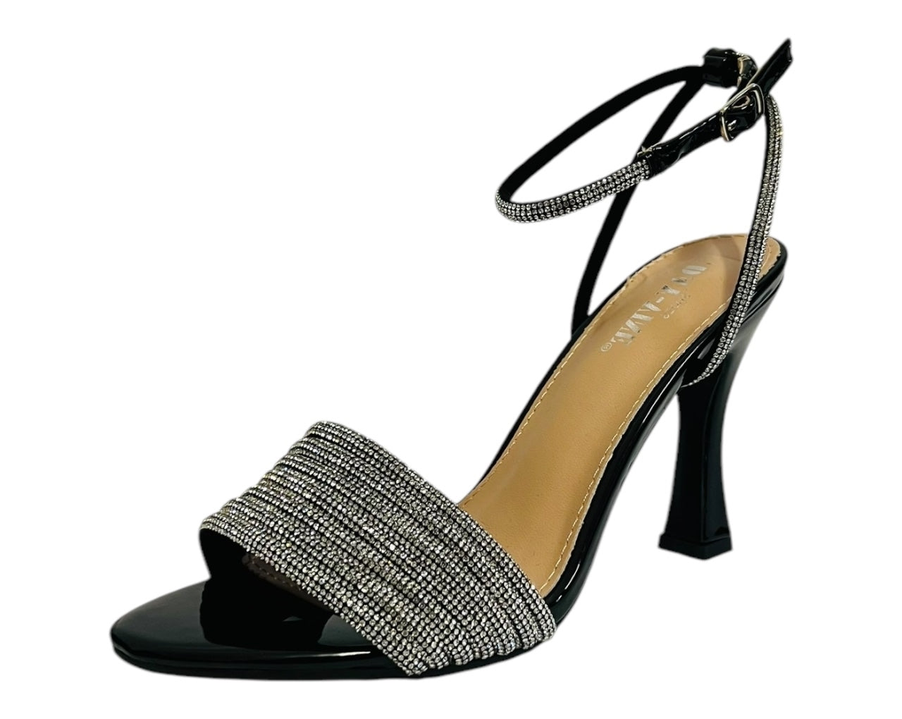 Women's Ankle Strap Diamante Spool Heel Shoes
