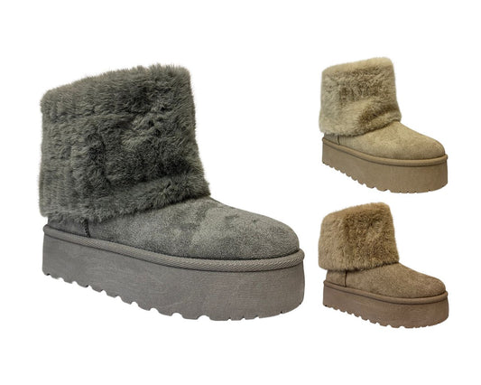 Fold Over Faux Fur Lining Platform Ankle Boots