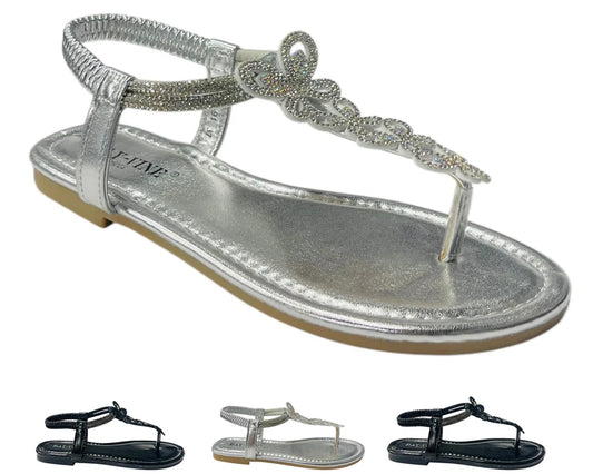 Women's Rhinestone Elastic Ankle Strap Lightweight  Thong Sandals