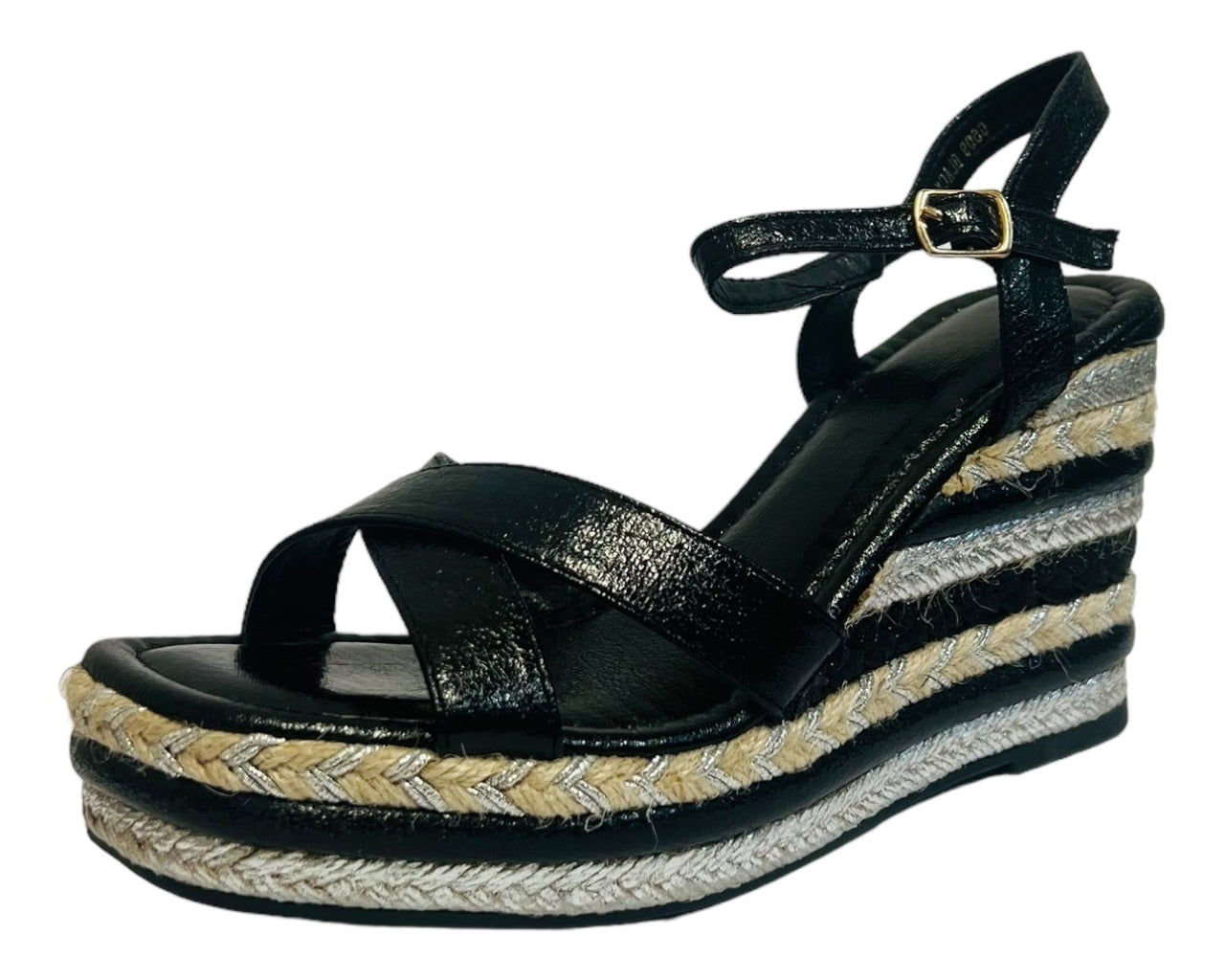 Ankle Strap Espadrilles Wedge Platform Sandals Black/Silver