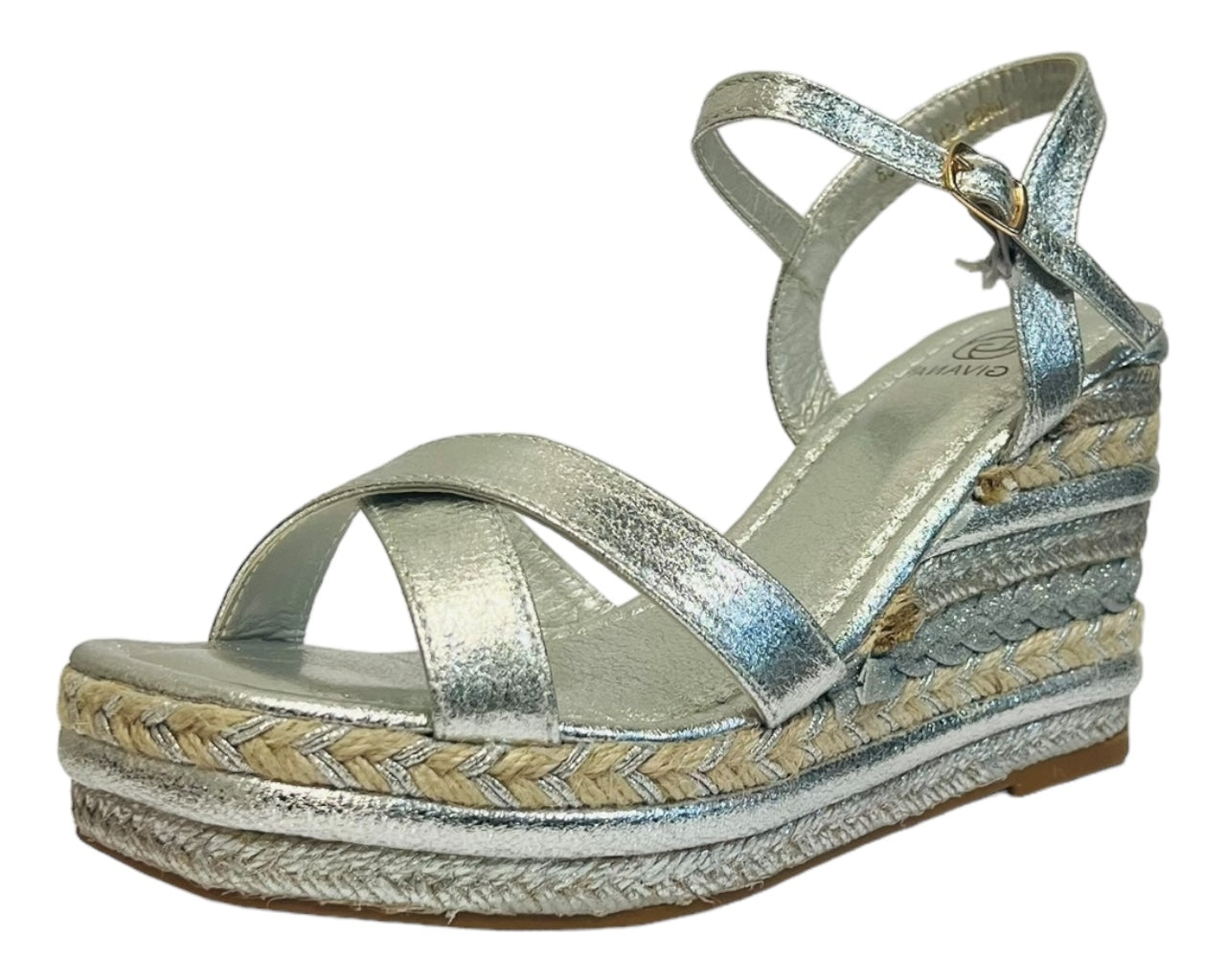 Ankle Strap Espadrilles Wedge Platform Sandals Black/Silver