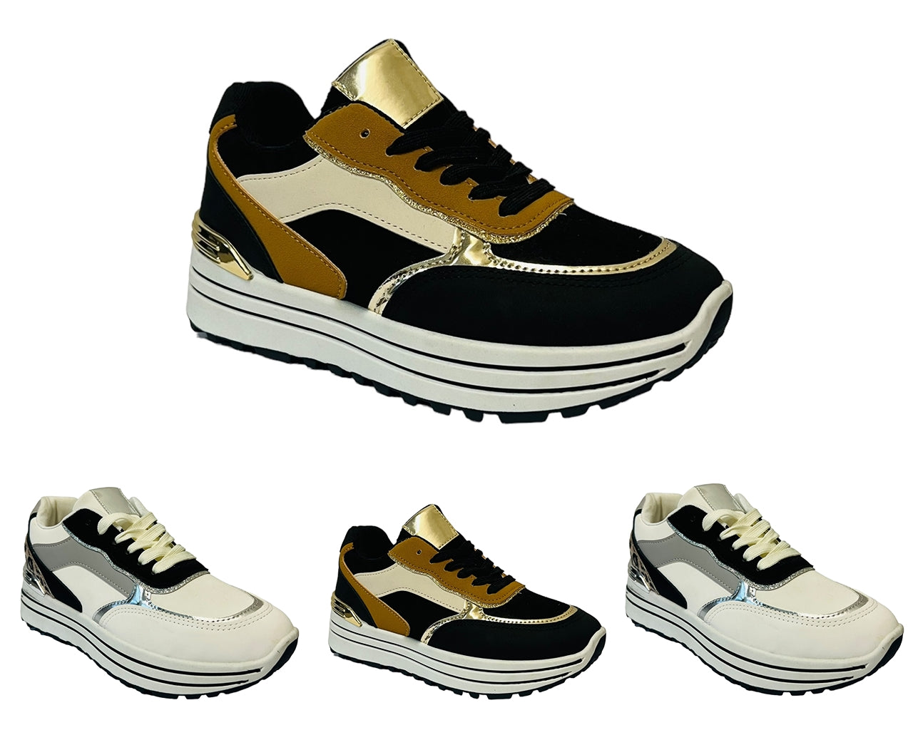 Faux Leather Chunky Sole Lace Up Trainers