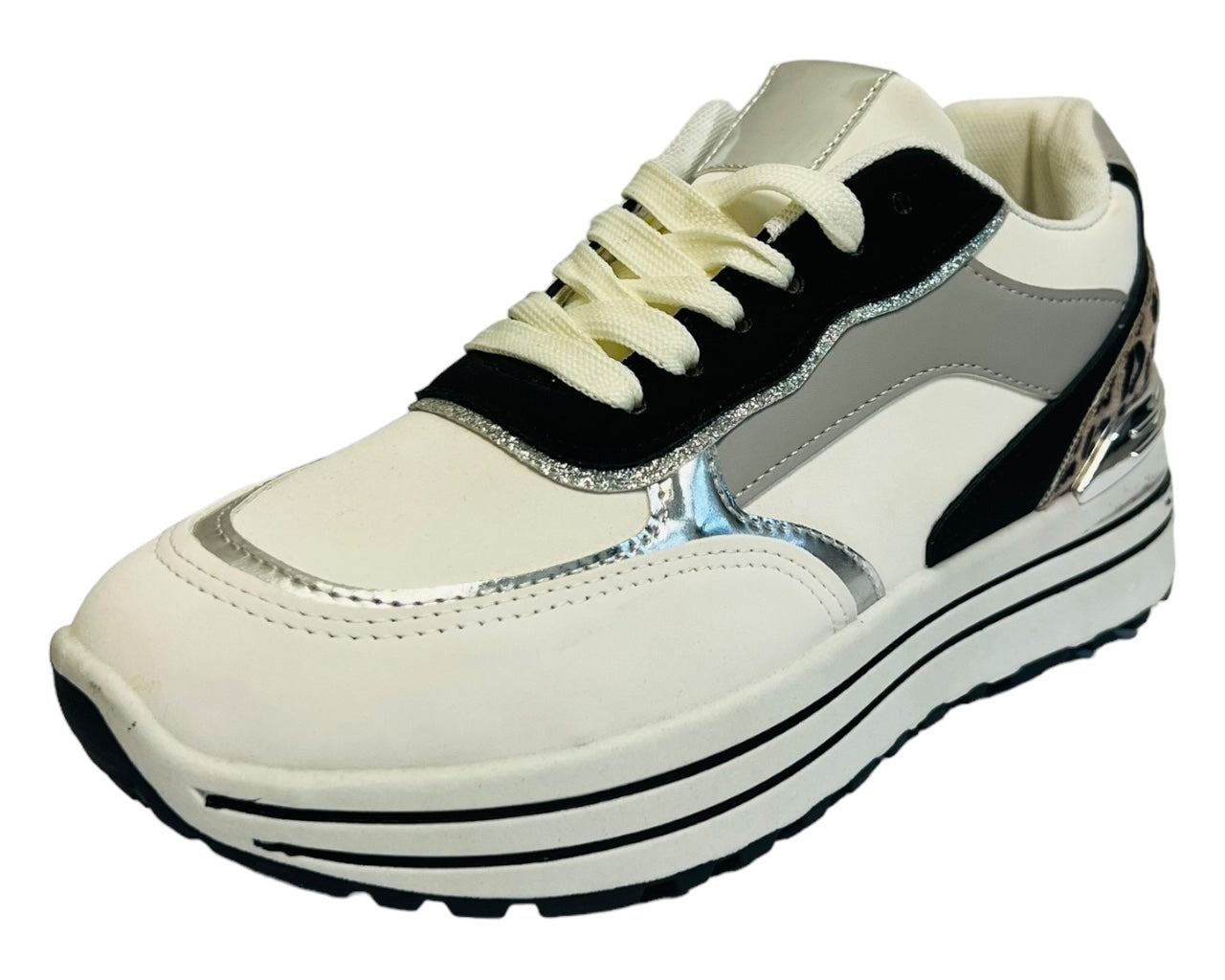 Faux Leather Chunky Sole Lace Up Trainers